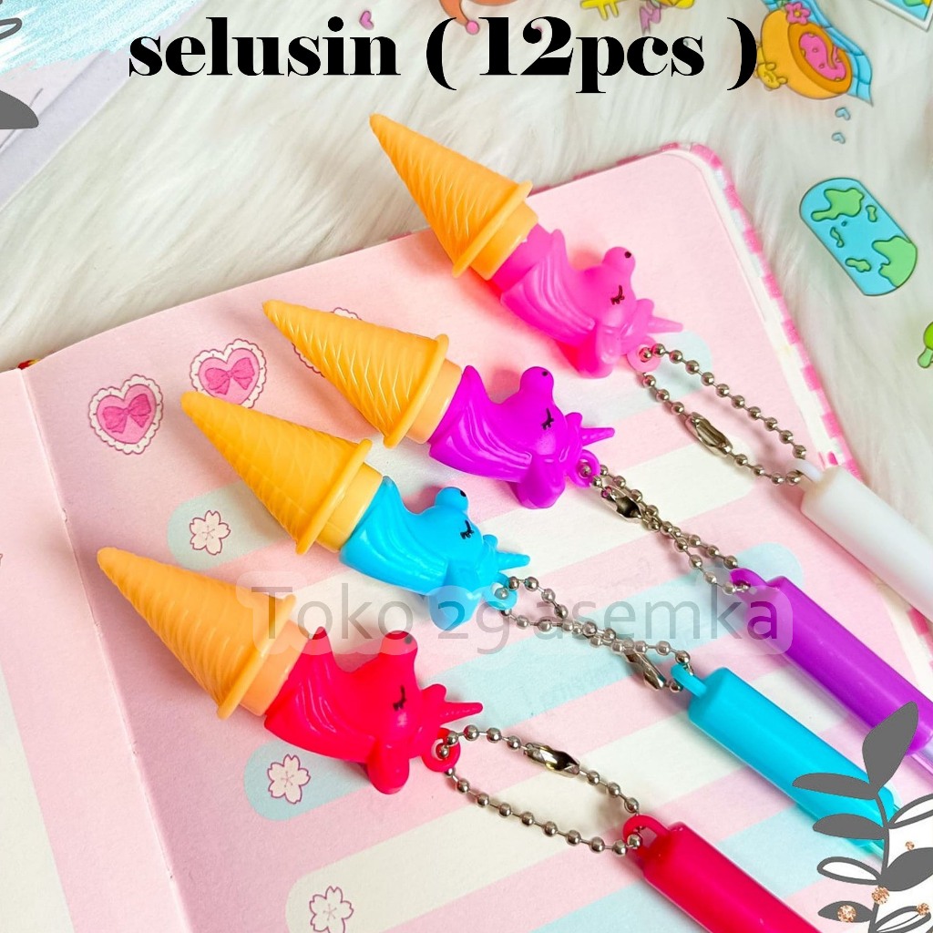 

12PCS SELUSIN PULPEN GANTUNGAN ES KRIM UNICORN PEN GEL BERKARAKTER ALAT TULIS PERLENGKAPAN SEKOLAH