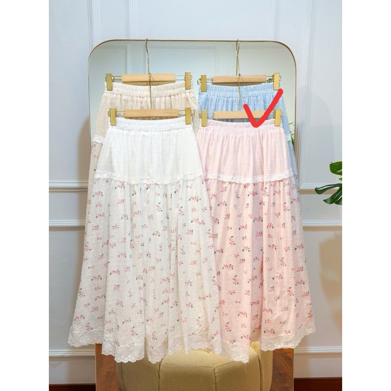 Rok Katun Bordir Print Mix Renda | Rok Vintage | Rok Katun Premium | Rok Motif Bunga | Rok Katun Ren