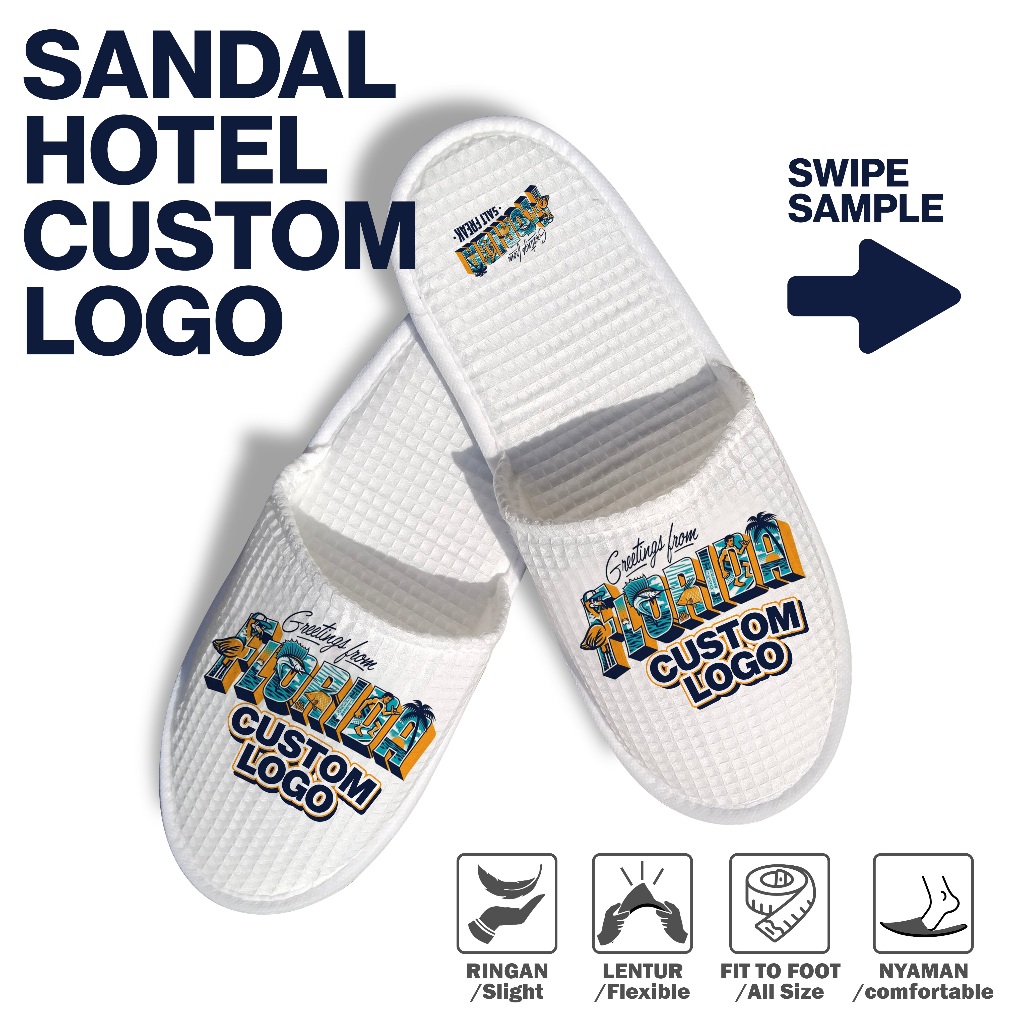 Sandal CUSTOM LOGO Rumah/Hotel Bahan Waffle Lembut