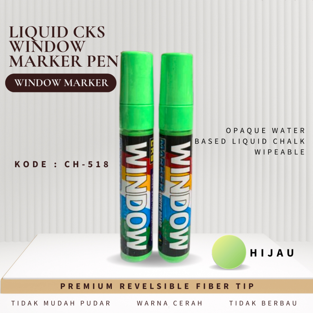 

CKS CH-518 HIJAU GLASSBOARD WINDOW MARKER LIQUID CHALK