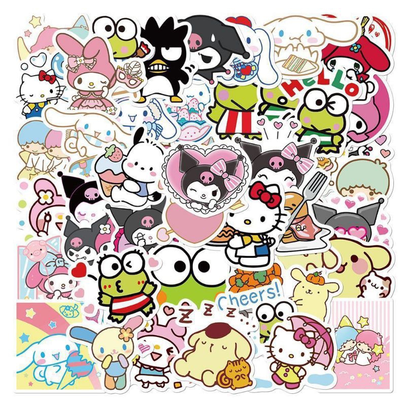 

[50 PCS] STICKERS CARTOON SANRIO KUROMI MELODY CINNAMORROL HELLO KITTY LOTSO FREEBIES KARTUN LUCU