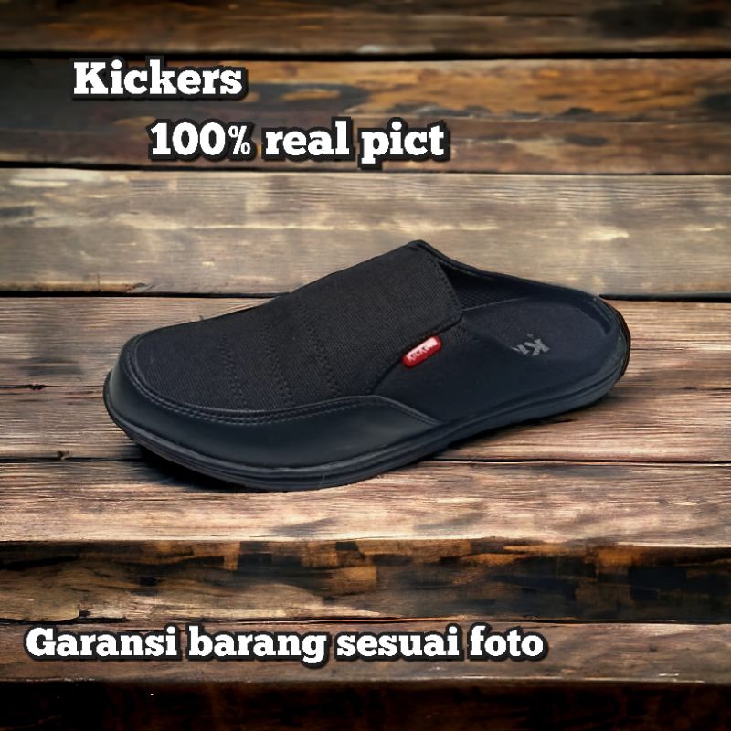 Kickers Sepatu Sandal Hitam Putih Sandal Santai Kasual Kerja Pria Slop
