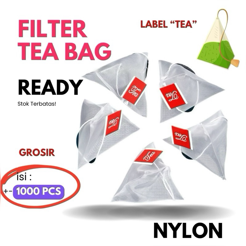 1000pcs Nylon Tea Bag Pyramid Label / Kantong teh pyramid kosong/ Saringan Teh / Kantong teh kosong 