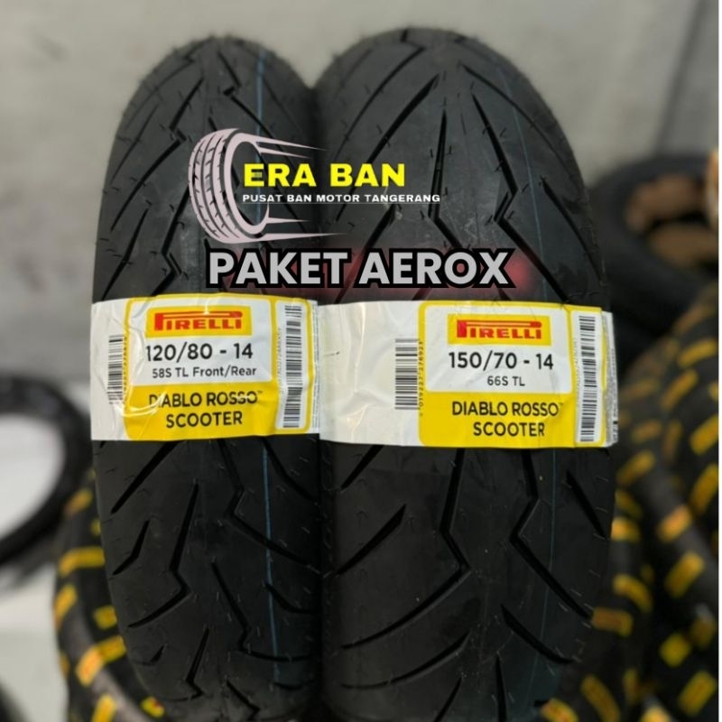SEPASANG - Ban Aerox Upsize 120/80-14 & 150/70-14 Pirelli Diablo Rosso Scooter - Tubless