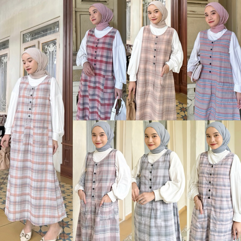 Overall Dress Tree Cotton Gamis Wanita Bahan Katun Triset Overall Motif