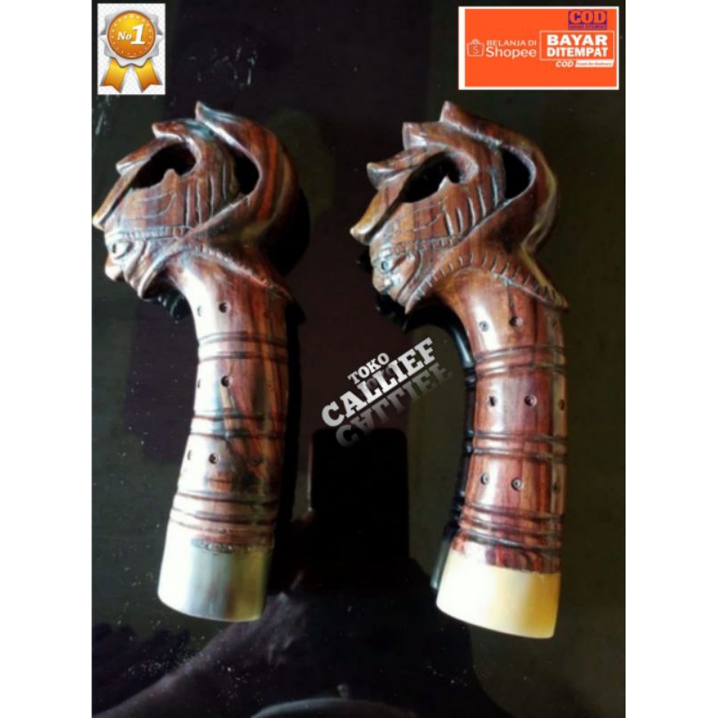 gagang golok bahan kayu ukir maharaja
