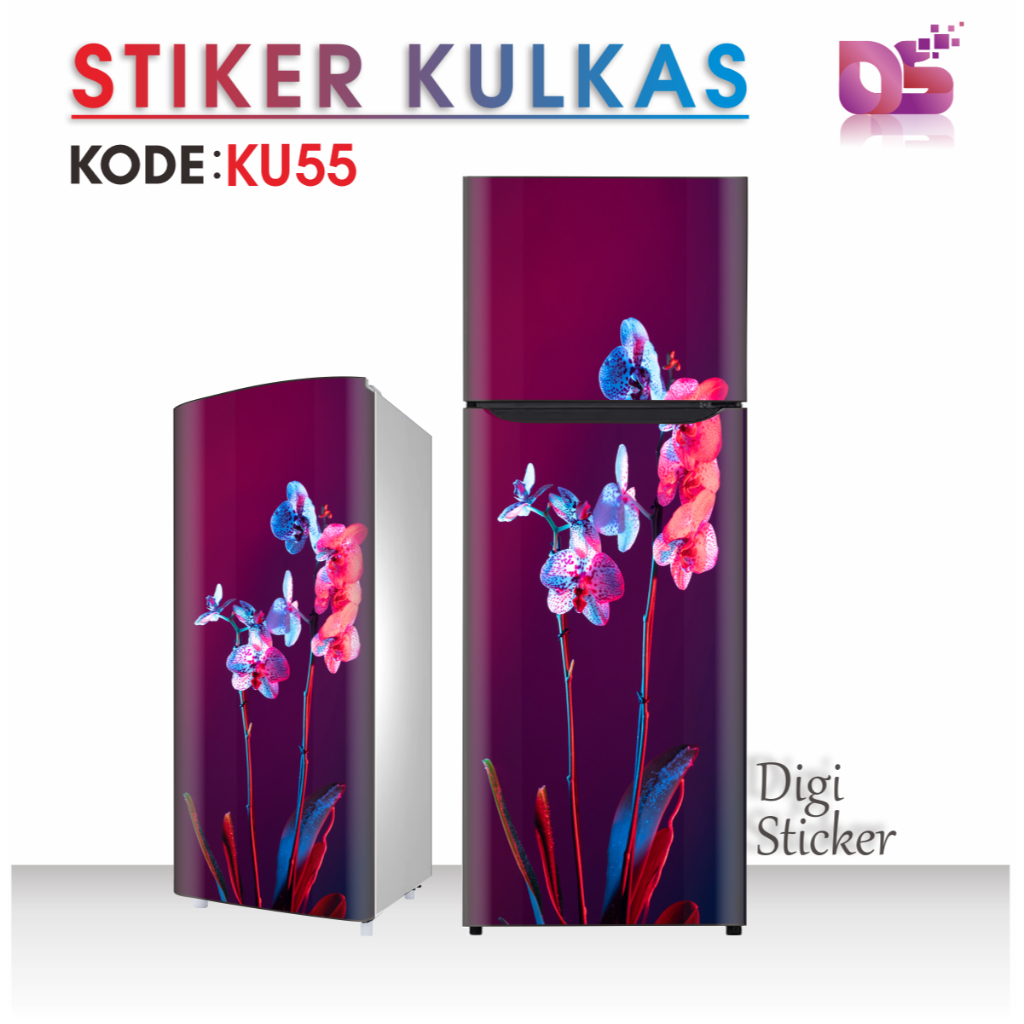 Stiker Premium Kulkas 1 Pintu 2 Pintu Sticker Lemari Es Motif Bunga Floral Digi Sticker KU55-58