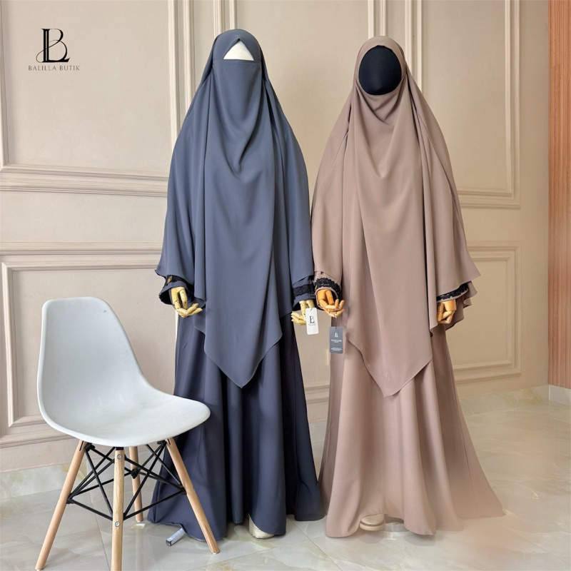 BALILA BUTIK Abaya Riana Set French Khimar Lancip Gamis Turki Tangan Renda Kain Forzaleta