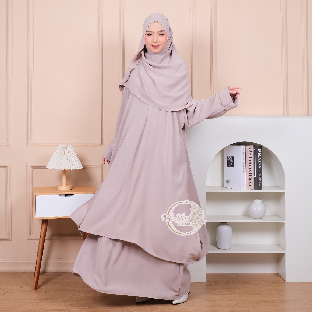 Set Abaya Azahra Tunik/Setelan Rok Tunik Abaya Melayu/Set Rok abaya tunik Free Pasmina oval