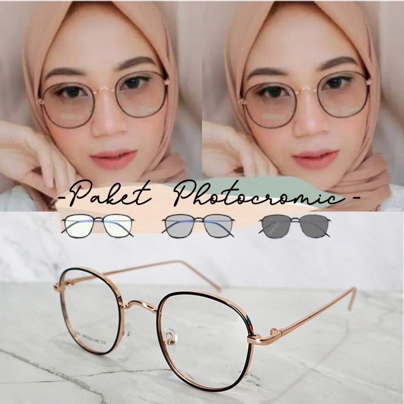 Kacamata fashion bulat Nissa sabyan lensa photocromic normal