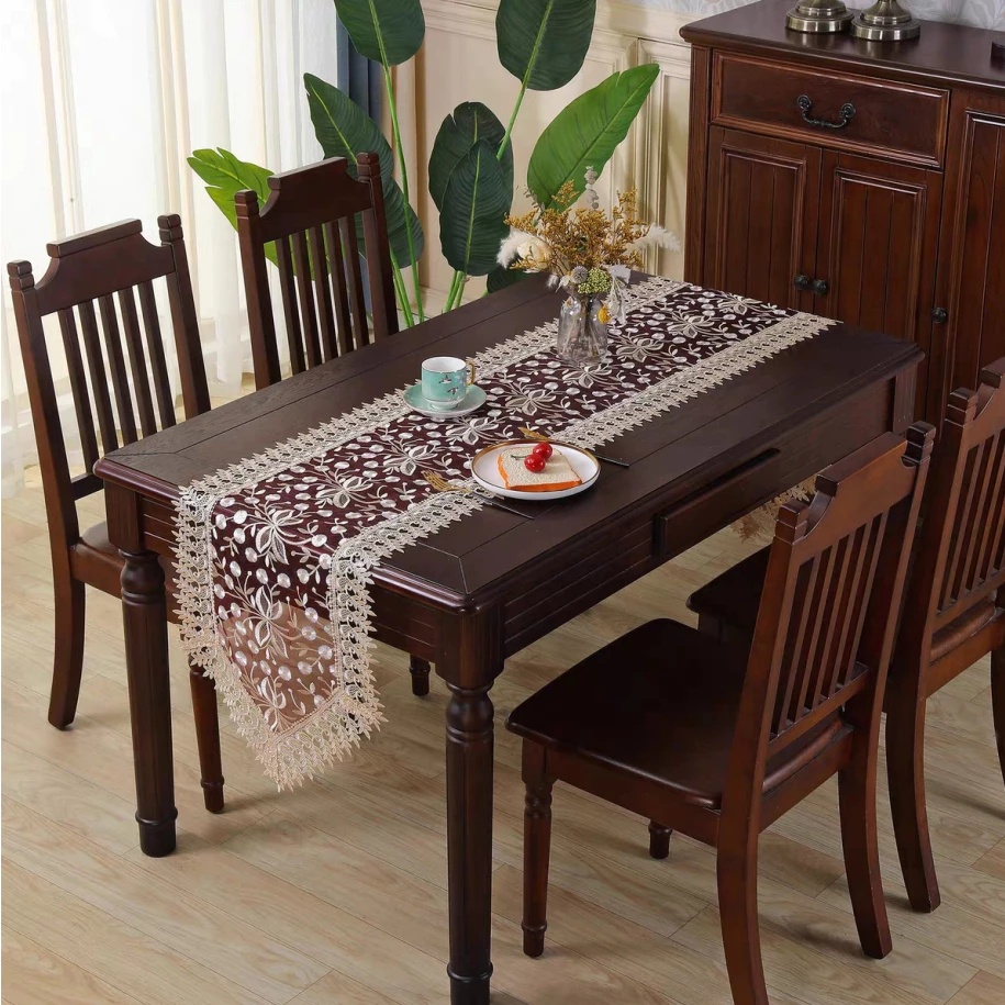 White Lace Table Runner Taplak Meja Panjang 40×180cm / 40×220cm / Taplak Meja Renda Mewah / Taplak M