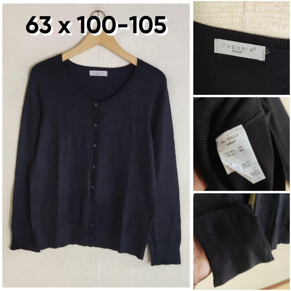 Cardigan Theoria Hitam O Neck Size L Wanita Atasan Cewek Outer Knit Tebal Mulus Stretch Adem JH327