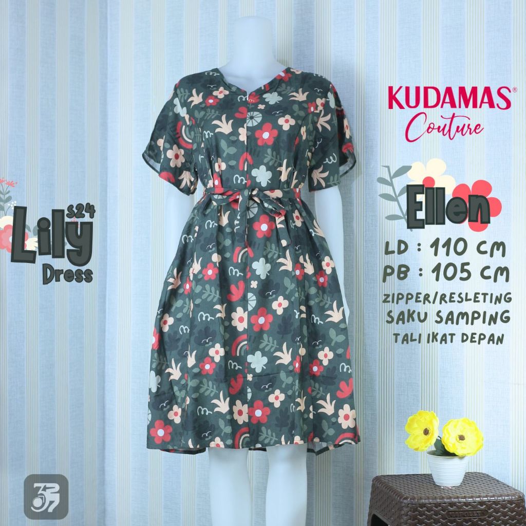 Dress Lily Kudamas Couture | LD 110 cm 110 cm | Busui Resleting | Tali Pinggang