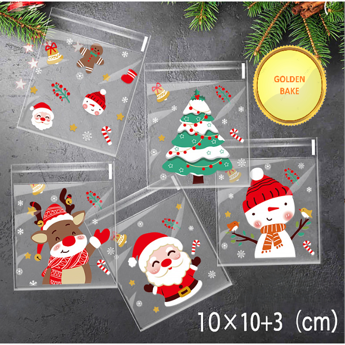 

GBake 10x10 cm / 10x10cm SANTA BENING 100pcs plastik cookies roti plastik opp kue donat perekat seal