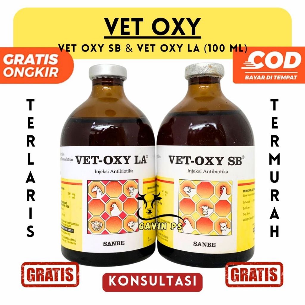VET OXY LA 100 ml & VET OXY SB 100 ml - SANBE - Obat Ant.ibi.otik Hewan Spektrum Luas SANBE
