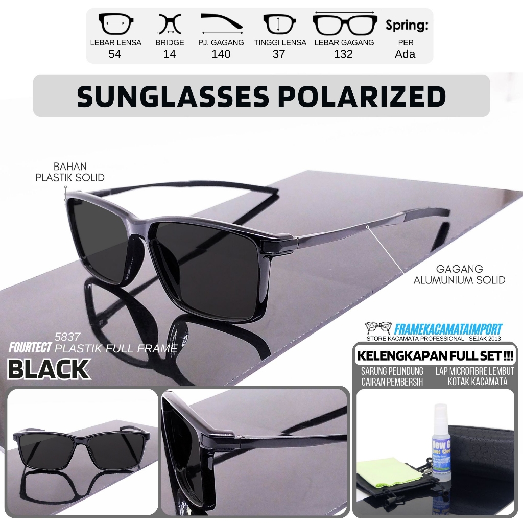 Kacamata Sunglasses Polarized Pria Kotak Sporty Plastik Gagang Alumunium