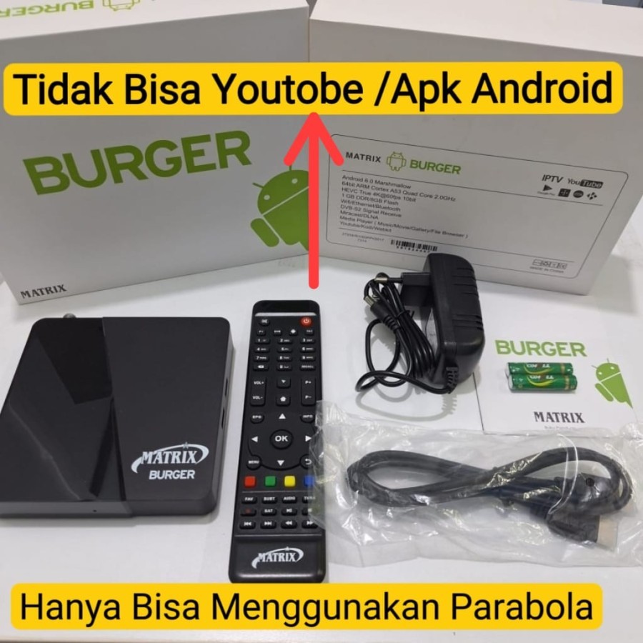 Android TV Box Matrix Burger S2 Plus DVBS2 2Fungsi Plus Receiver Parabola
