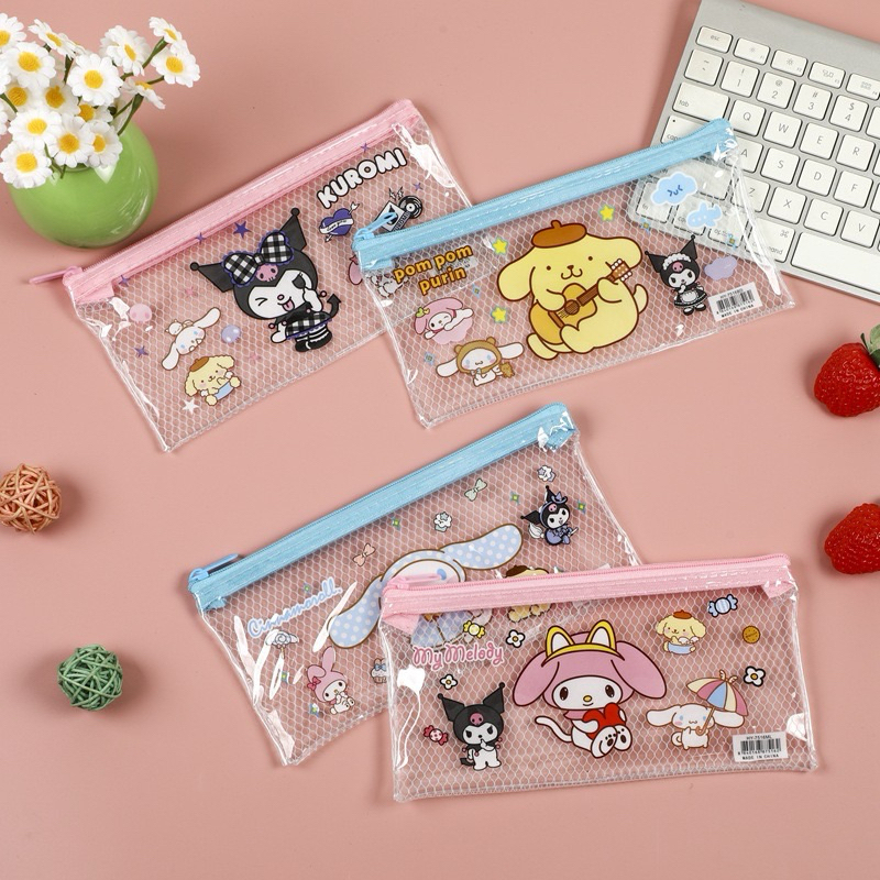 

Delunashop tempat pensil Transparan pouch pensil kosmetik MOTIF CINNAMONROLL MELODY KUROMI