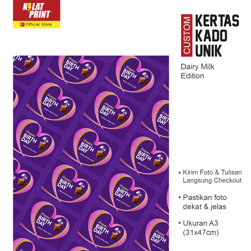 

Custom Kertas Kado Muka Foto Gambar Unik Dairy Milk Edition