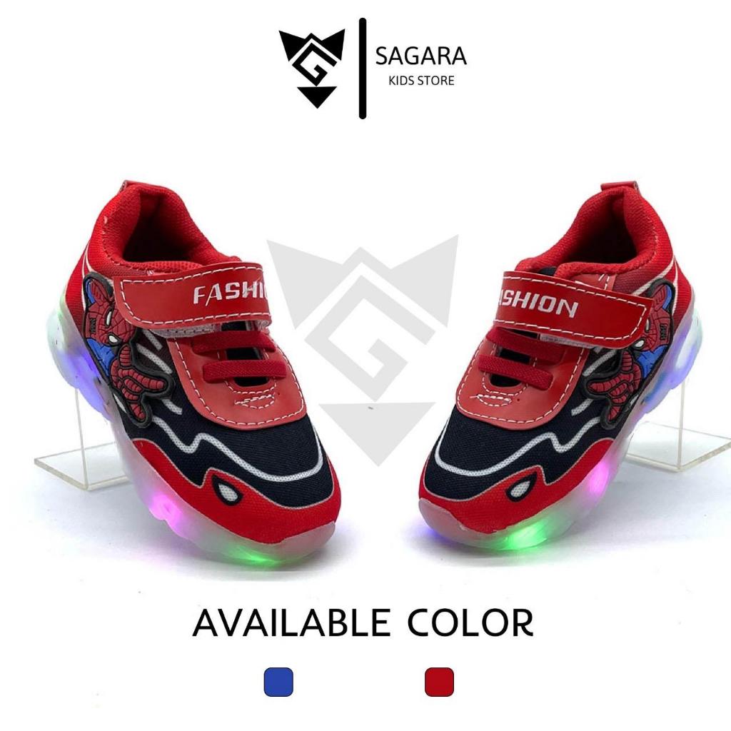 NEW Sepatu Anak Laki-laki Model Lampu Led / Sepatu Sneakers anak Karakter Spider 1-6 TAHUN