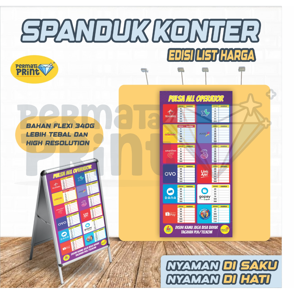 Banner Daftar Harga Konter Custom / Spanduk Daftar Harga Konter Pulsa Free Design / Spanduk Konter H