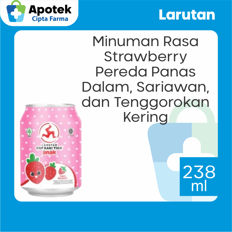 

Larutan Cap Kaki Tiga Anak Larutan Anak Cap Kaki Tiga Rasa Strawberry Sukrosa Fruktosa Air Perisa Asam Sitrat Minuman Kaleng untuk Panas Dalam Sariawan dan Sakit Tenggorokan