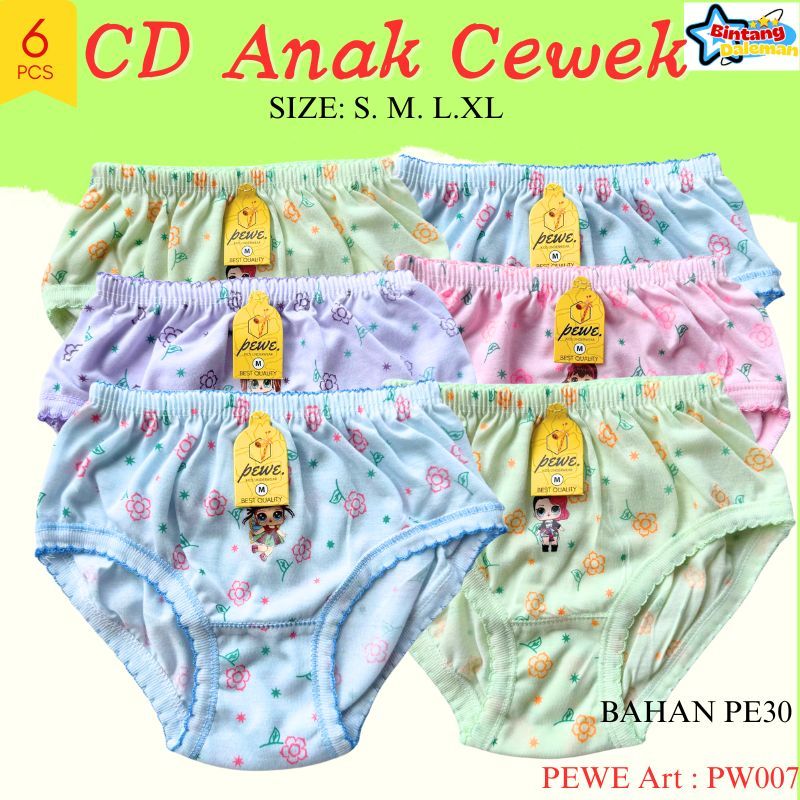 6 pcs Celana Dalam Anak Perempuan Karakter/Cd Anak Perempuan Murah / Sempak Anak Cewek Motif / Cd An