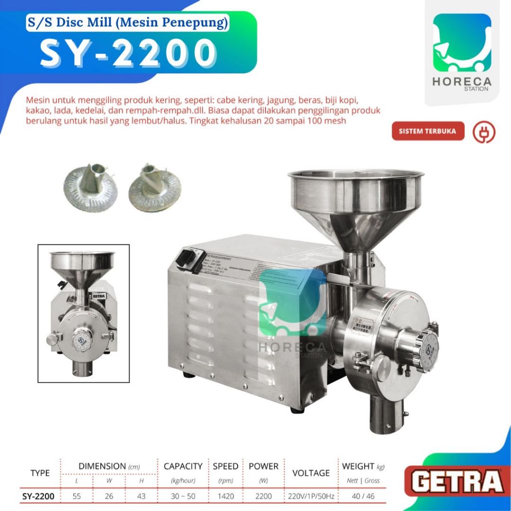 GETRA S/S Disc Mill (Mesing Penepung) Khusus Kering SY-2200 / SY 2200 / SY2200