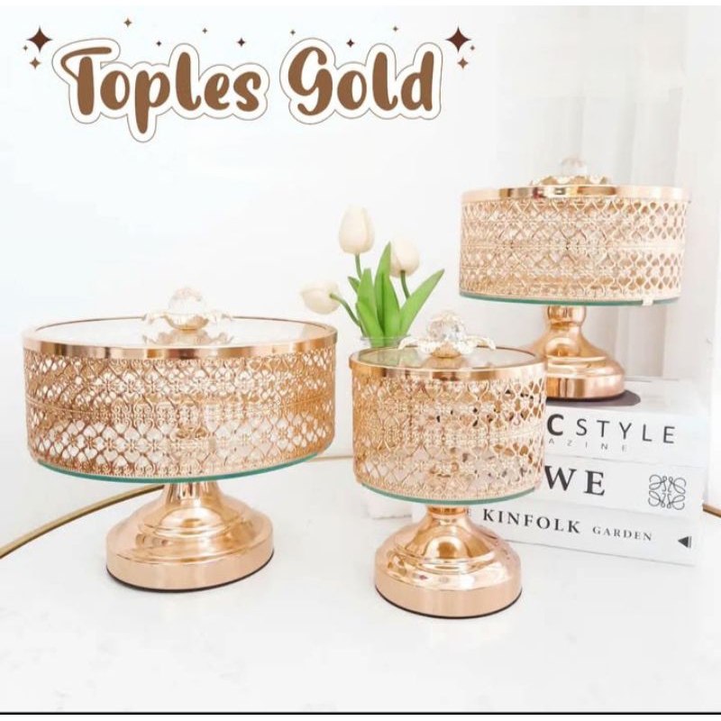 (1 Set Isi 3) Toples Sultan Gold Super Premium, Toples Lebaran Mewah, Toples Kaca Kristal, Toples Ja