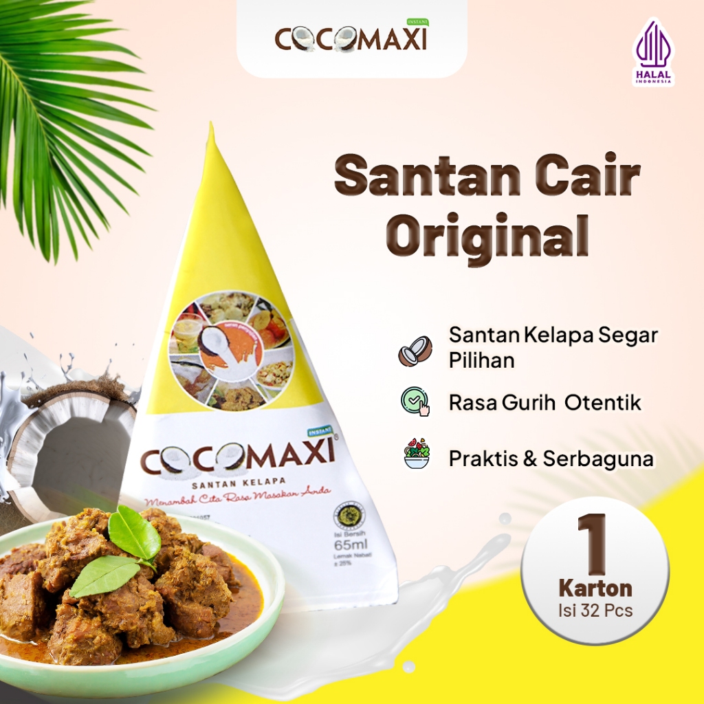 

COCOMAXI Santan Instant Cair Gurih Alami Praktis 65 ml - Isi 32 Pcs 1 Kardus