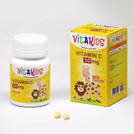VITAKIDS - Vitamin C 50 mg Untuk Anak Rasa Jeruk (1 Botol =  30 Tablet Hisap)