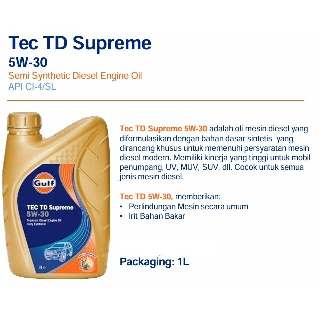 OLI GULF TEC TD SUPREME 5W-30 CI-4/SL Diesel 1 Liter