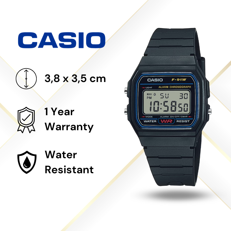 JAM TANGAN WANITA CASIO F-91W-1 ORIGINAL - F91W HITAM CASIO ORIGINAL