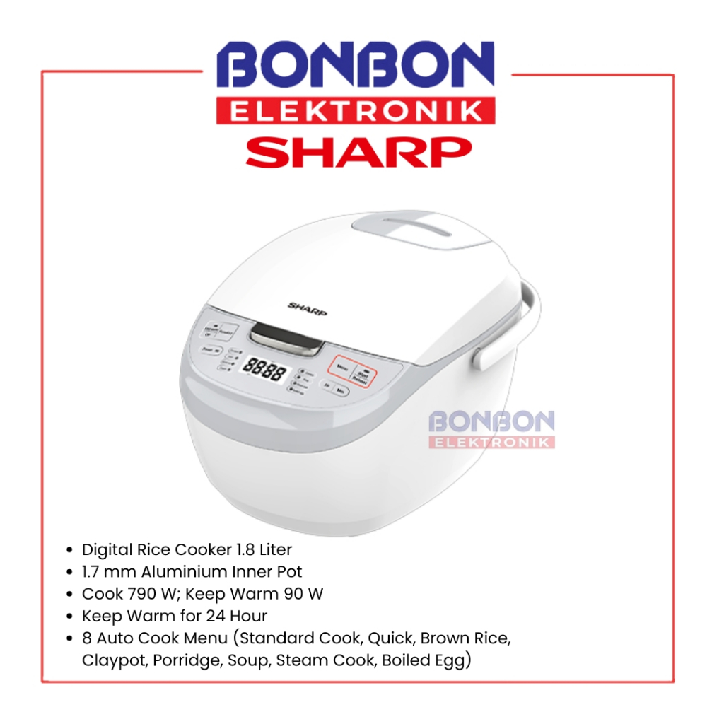 Sharp Rice Cooker Digital 1.8L KS DS18WH / KS-DS18-WH / KS-DS18 White Magic Com - 8 Auto Cook Menu -