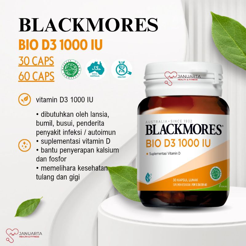 Blackmores Bio D3 1000 IU 30 60 kapsul lunak / ORI 100% / HALAL BPOM / Vitamin D3 1000 IU