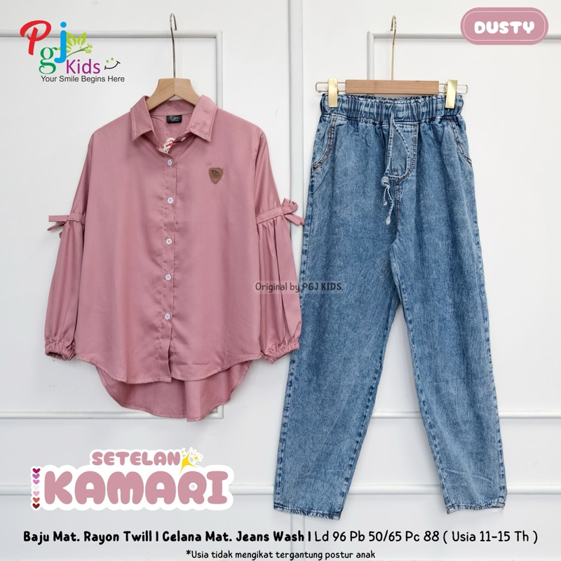 Kamari Setelan Remaja Cewek 11-15 Tahun – Baju Rayon Twill + Celana Jeans | Setelan Anak Tanggung
