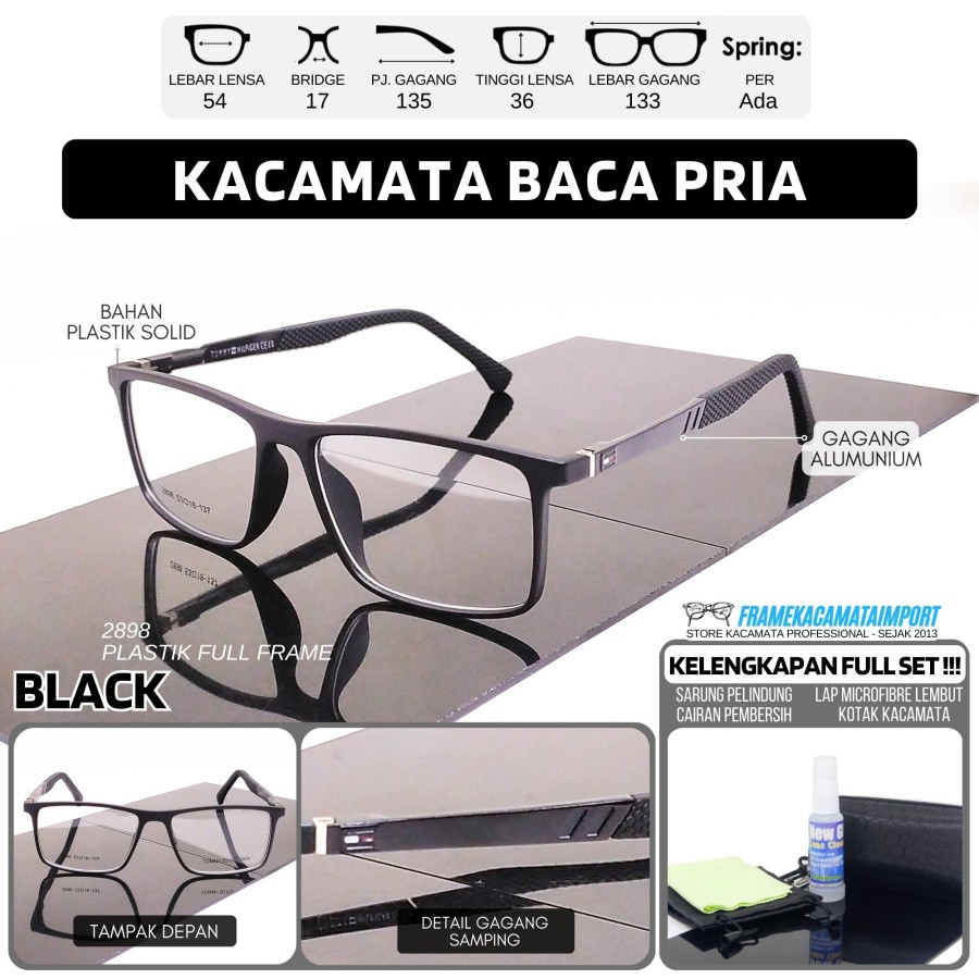 Frame Kacamata Baca Pria Ukuran Besar Kotak Plastik Kualitas Optik