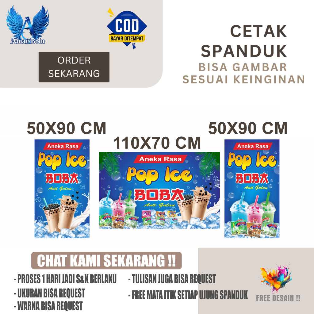 Cetak Spanduk Banner Aneka Pop Ice Boba Costom Desain