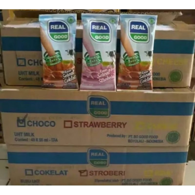 

Susu Bantal Real Good 1 Dus isi 60 Pcs @50ml Cokelat Stroberi