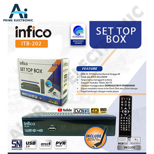 ORIGINAL INFICO ITB 202 Set Top Box DVB T2 Receiver TV Digital include Dongle Wifi