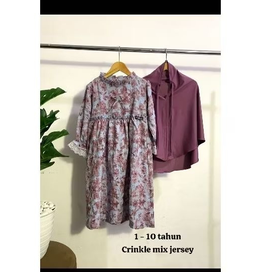 gamis set crinkle abstrak lavender
