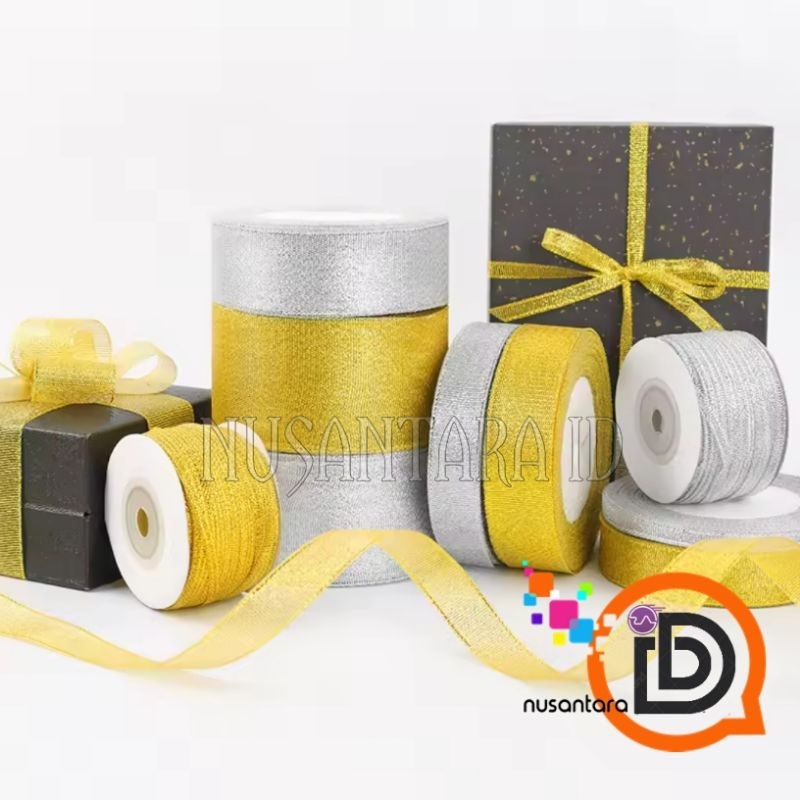 

1ROLL PITA PARCEL RIBBON GLITER / Pita Kado silver gold / pita renda mas perak