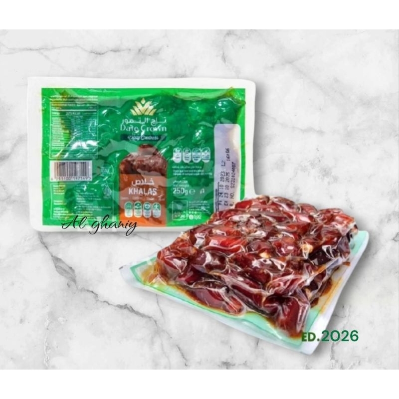 

Date Crown Kurma Khalas 250g dari UAE in Thermo Pack | Kurma Khalas 250gram Vakum