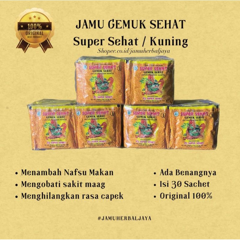 

JAMU GEMUK SEHAT SUPER SEHAT/KUNING ORIGINAL 100% (ISI 30 SACHET)