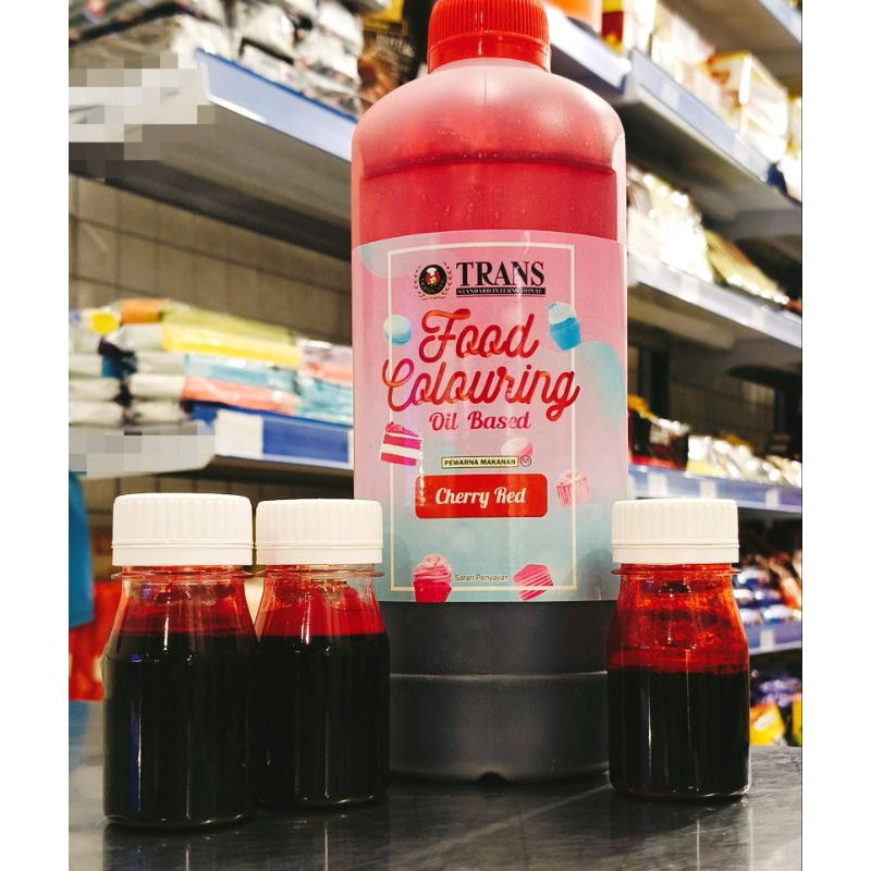 

Trans Food Colouring Oil Base Red 50ml/Pewarna makanan warna merah seperti Cherry/Red Color Trans/Pewarna Kue/Pewarna RedVelevet/Pewarna Fondant merah