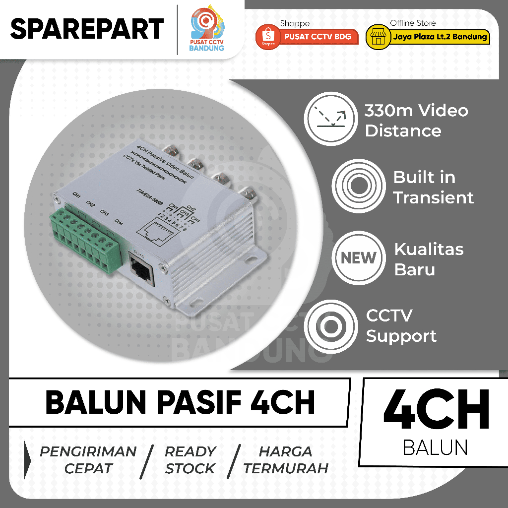 Video Balun CCTV 4 Ways / 4 Ch Passive Video Balun - 4Ch Kabel