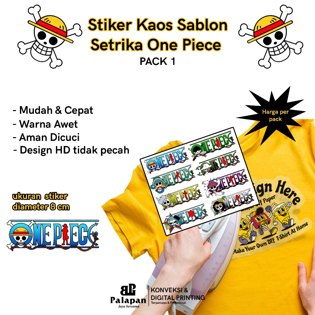 Stiker sablon baju / stiker baju one piece / stiker setrika baju one piece