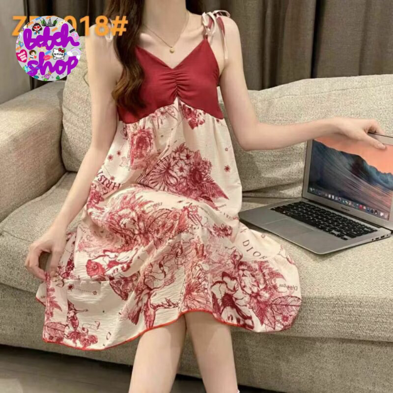 Dress Piyama Cup Bra Import Seksoy Tanktop Tali Motif Bunga Baju Dinas Malam Haram Daster Tidur