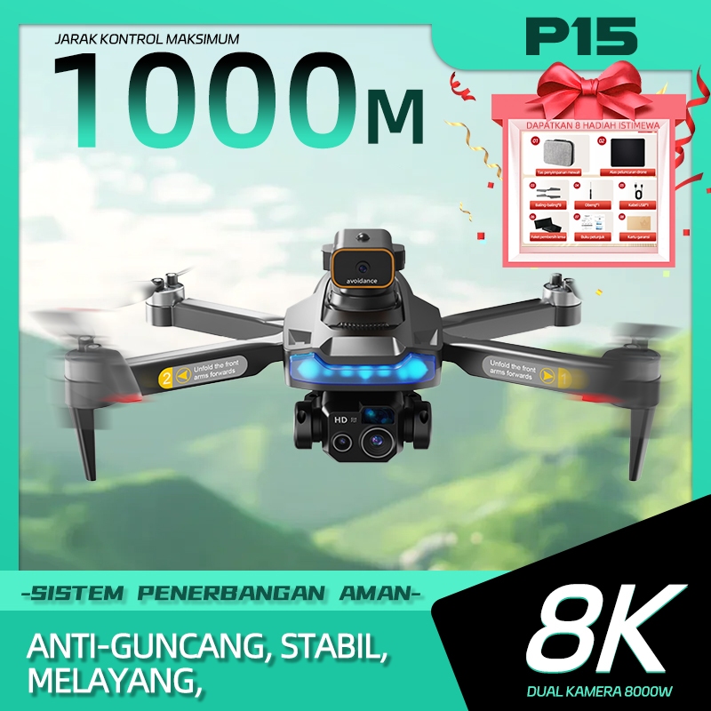 P15 Drone kamera jarak jauh fotografi udara profesional murah dual camera drone premium ulang tahun