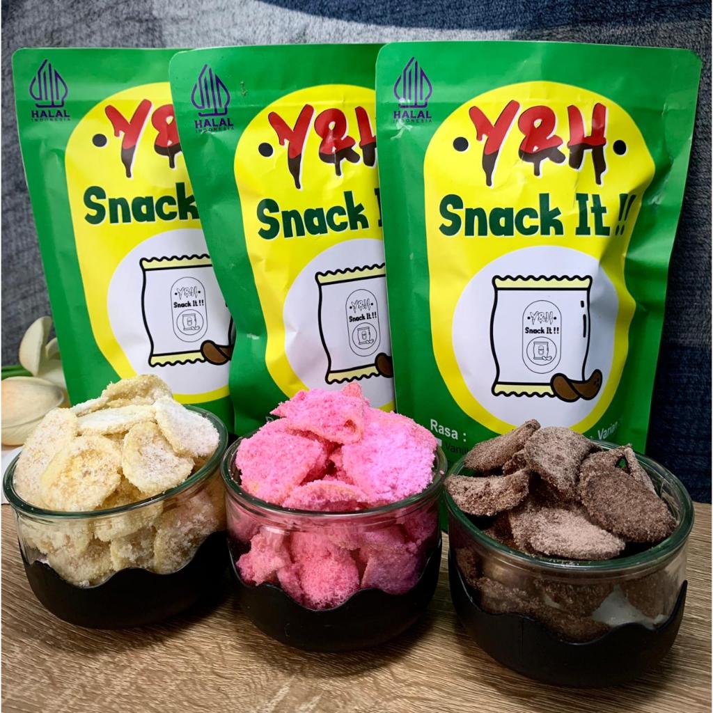 

Keripik pisang kering PAKET HEMAT BUNDLING 3 pcs rasa cokelat vanila strawberry y&h snack it